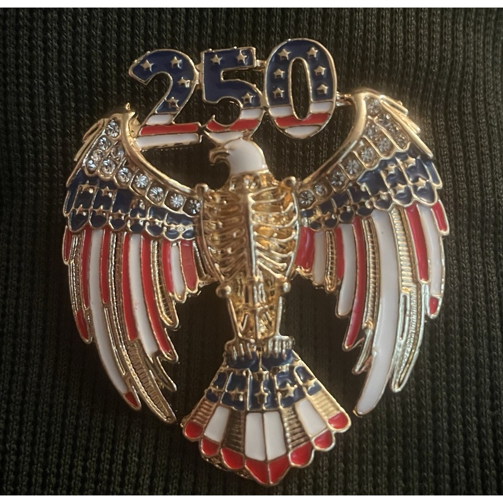USA 250 ANNIVERSARY 4TH OF JULY PATRIOTIC AMERICAN EAGLE  RHINESTONE BROOCH PIN